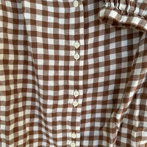 Gap Woman's Brown/White Check Flannel Size M Long Sleeve Double Button - Picture 4 of 10